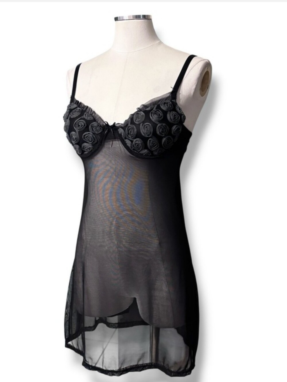 RAMPAGE Black & Grey Mesh Babydoll Lingerie Up Size Medium VINTAGE Y2K